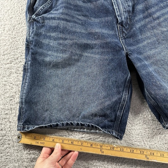 AE American Eagle Carpenter Jorts Denim Shorts Mens 34 Faded 8" Whiskering - Picture 6 of 10